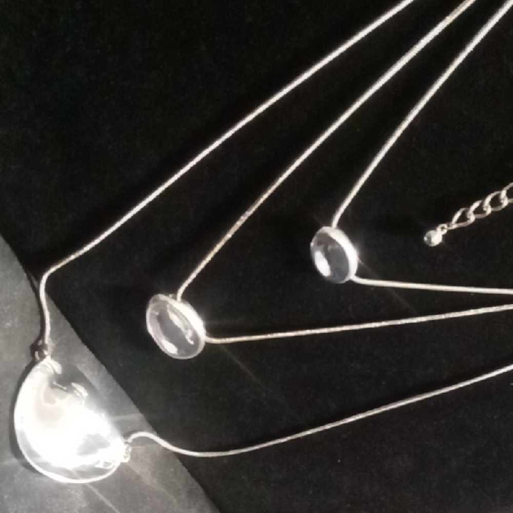 Chico's Layered Concaved Silver Pendants Necklace NWOT